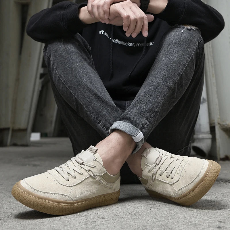 Men's Low Top Lace Up Sneakers – Round Toe Suede Upper Skate Casual Shoes