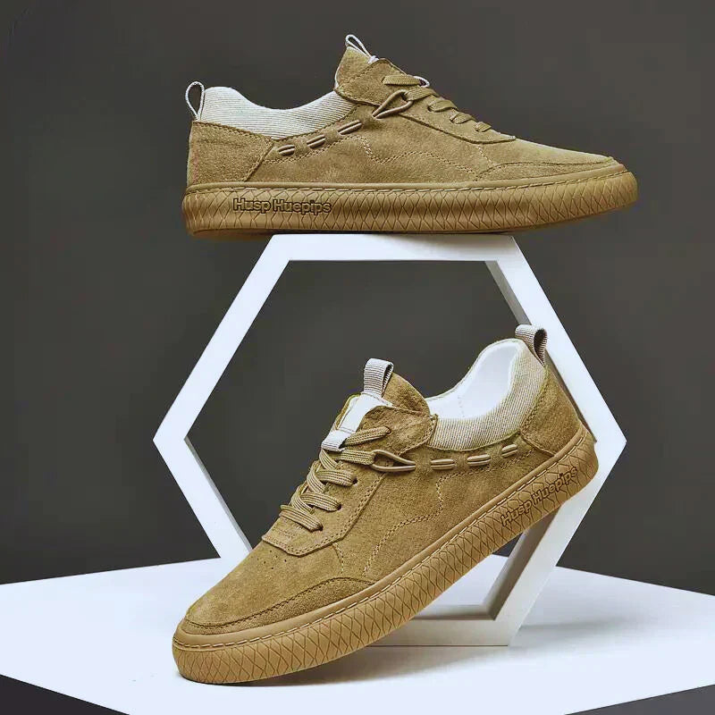 Men's Low Top Lace Up Sneakers – Round Toe Suede Upper Skate Casual Shoes