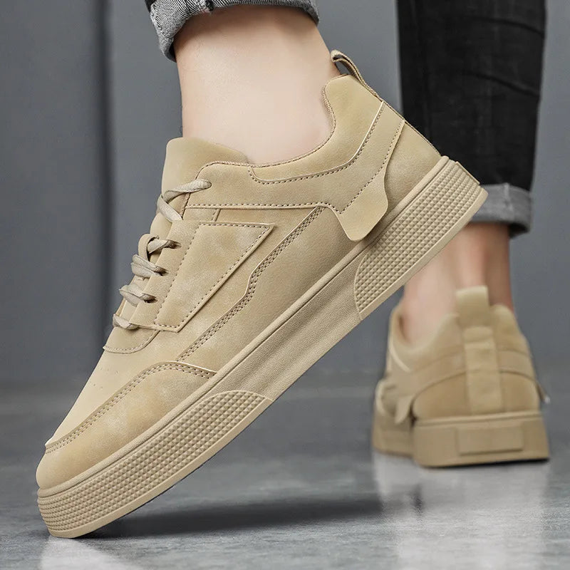 Men's Low Top Round Toe Sneakers – Lace Up Suede Panel Casual Skate