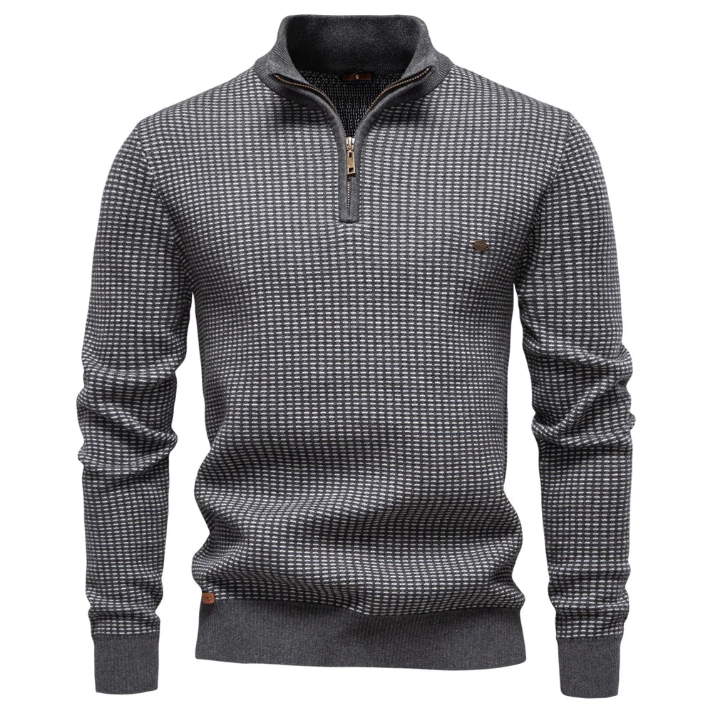 Men's Marled Knit Quarter Zip Sweater – Stand Collar Long Sleeve Casual
