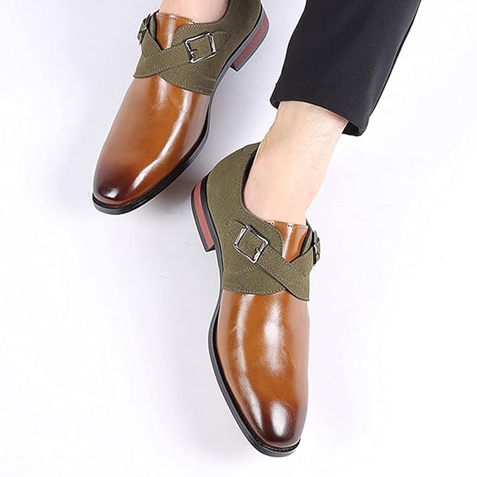 Men's Monk Strap Two Tone Dress Shoes – Double Buckle Pointed Toe Oxford