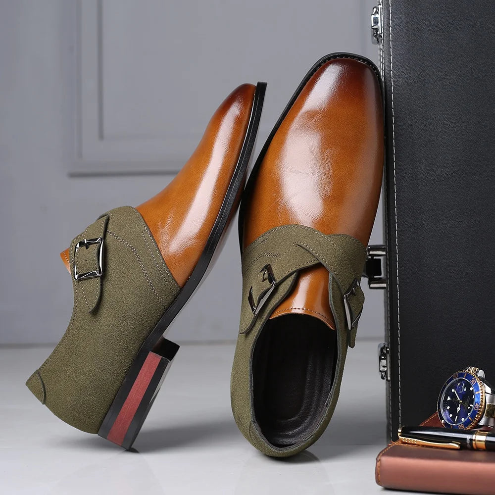 Men's Monk Strap Two Tone Dress Shoes – Double Buckle Pointed Toe Oxford