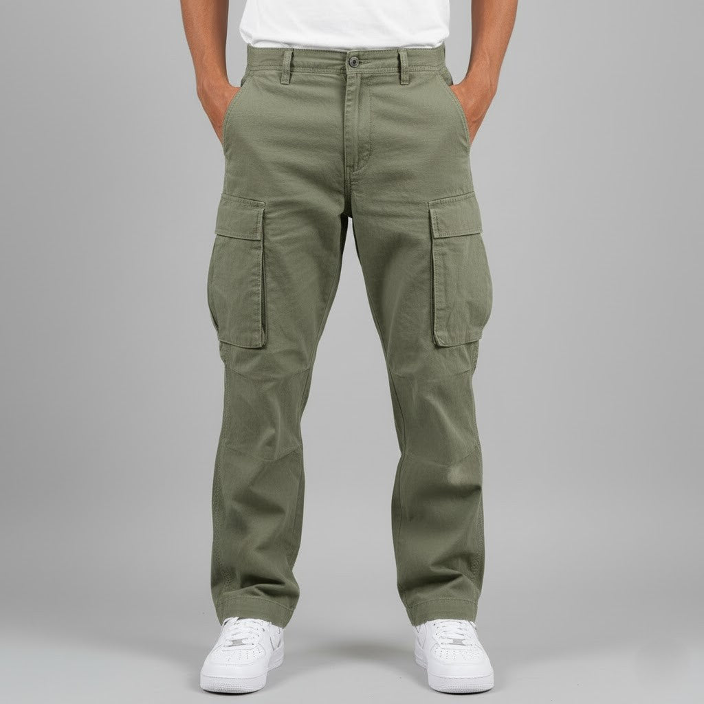 Men's Multi-Pocket Straight Fit Cargo Pants – Flap Thigh Pocket Casual Outdoor