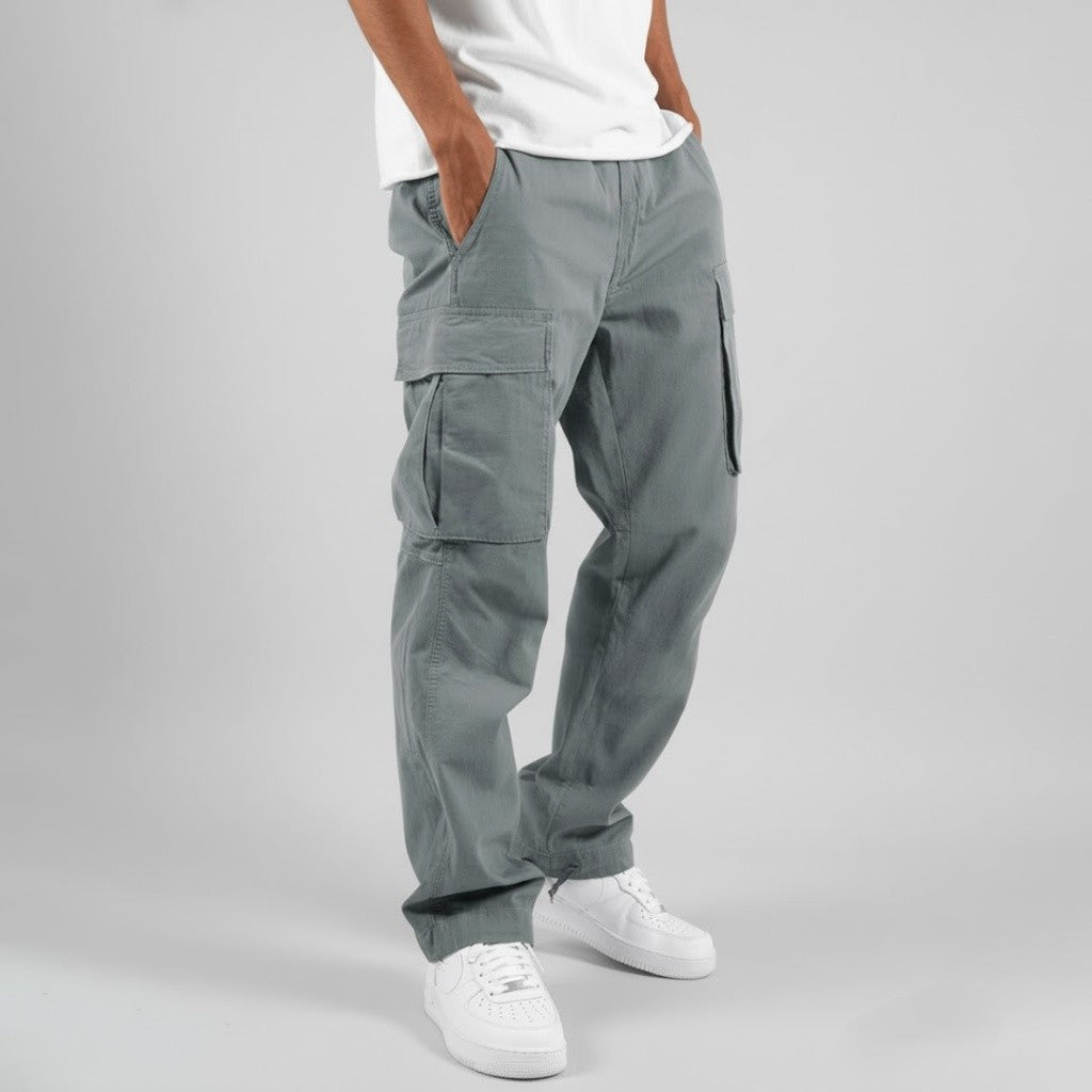 Men's Multi-Pocket Straight Fit Cargo Pants – Flap Thigh Pocket Casual Outdoor