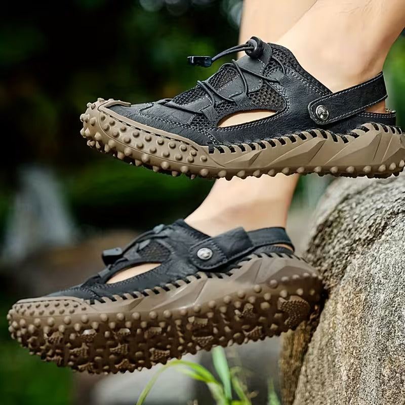 Men's Outdoor Closed Toe Slingback Sandals – Mesh Upper Nubbed Sole Hiking Trail