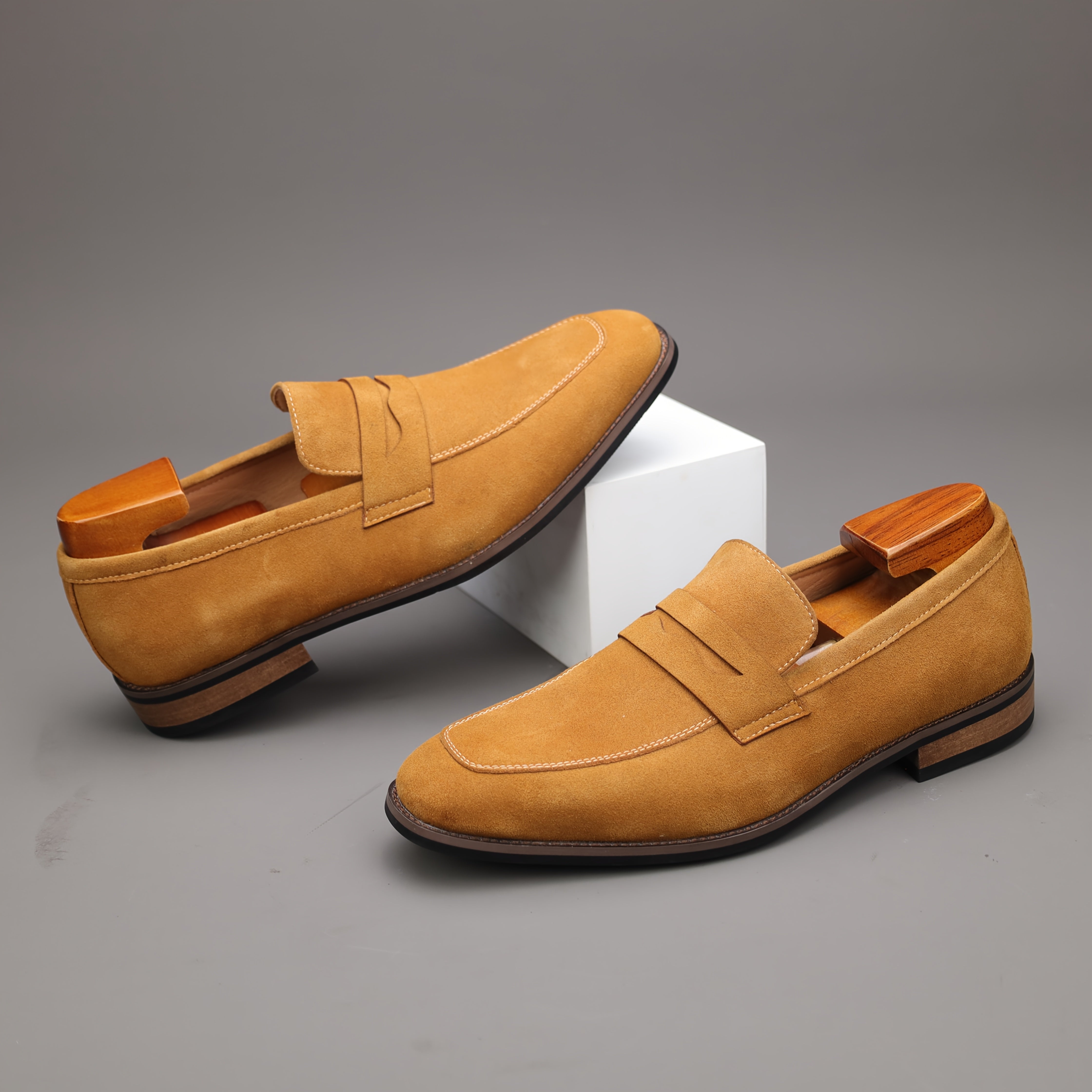 Men's Penny Loafer Slip On Shoes – Moc Toe Napped Upper Smart Casual Office