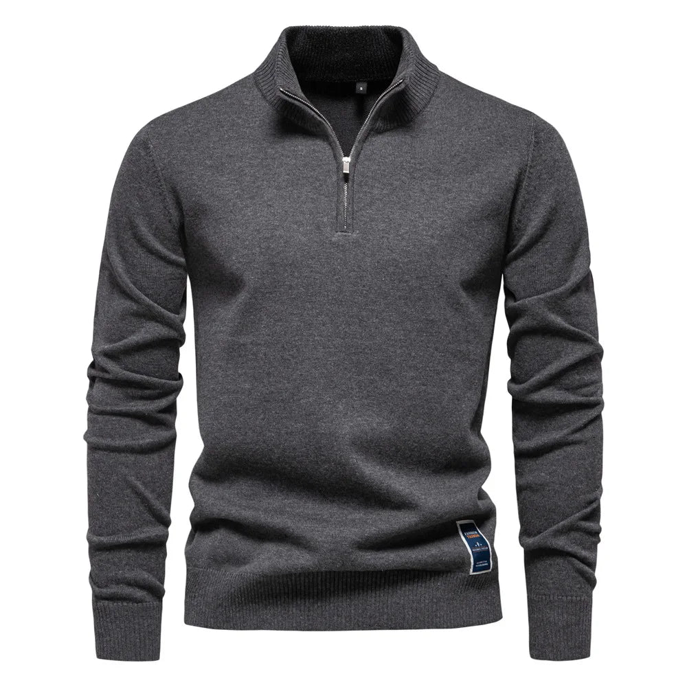 Men's Quarter Zip Stand Collar Sweater – Long Sleeve Smart Casual Everyday Wear