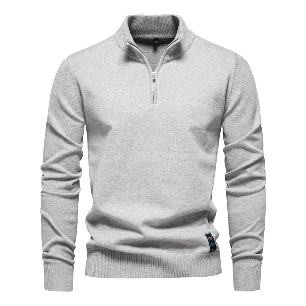 Men's Quarter Zip Stand Collar Sweater – Long Sleeve Smart Casual Everyday Wear