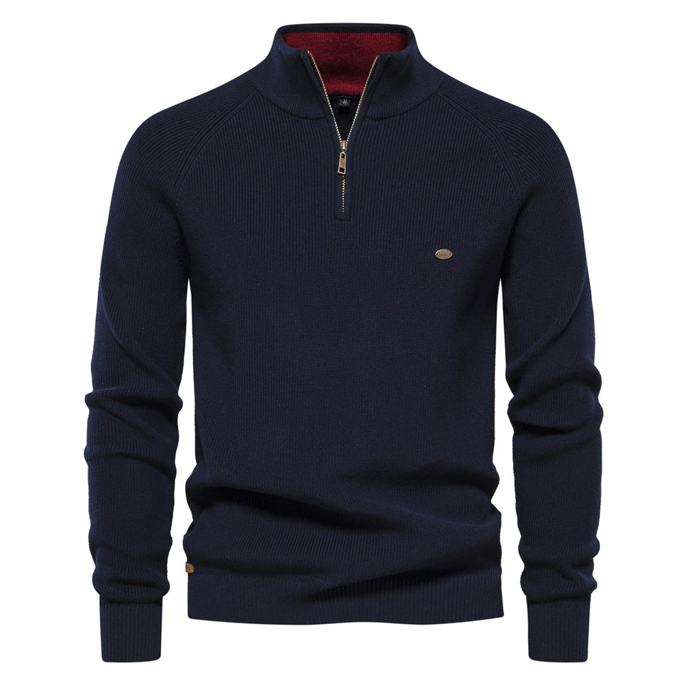 Men's Ribbed Knit Quarter Zip Sweater – Stand Collar Raglan Sleeve Casual