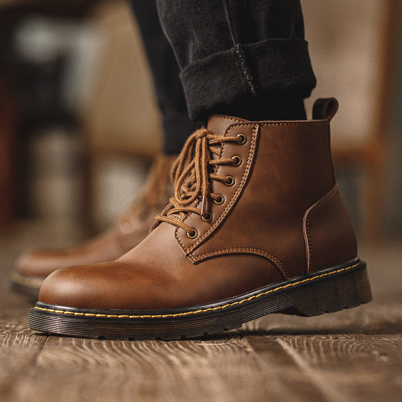 Men's Round Toe Lace Up Ankle Boots – Block Heel Welt Sole Casual