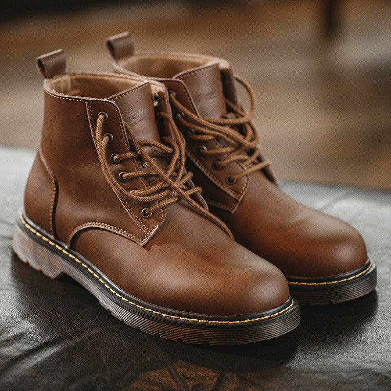 Men's Round Toe Lace Up Ankle Boots – Block Heel Welt Sole Casual