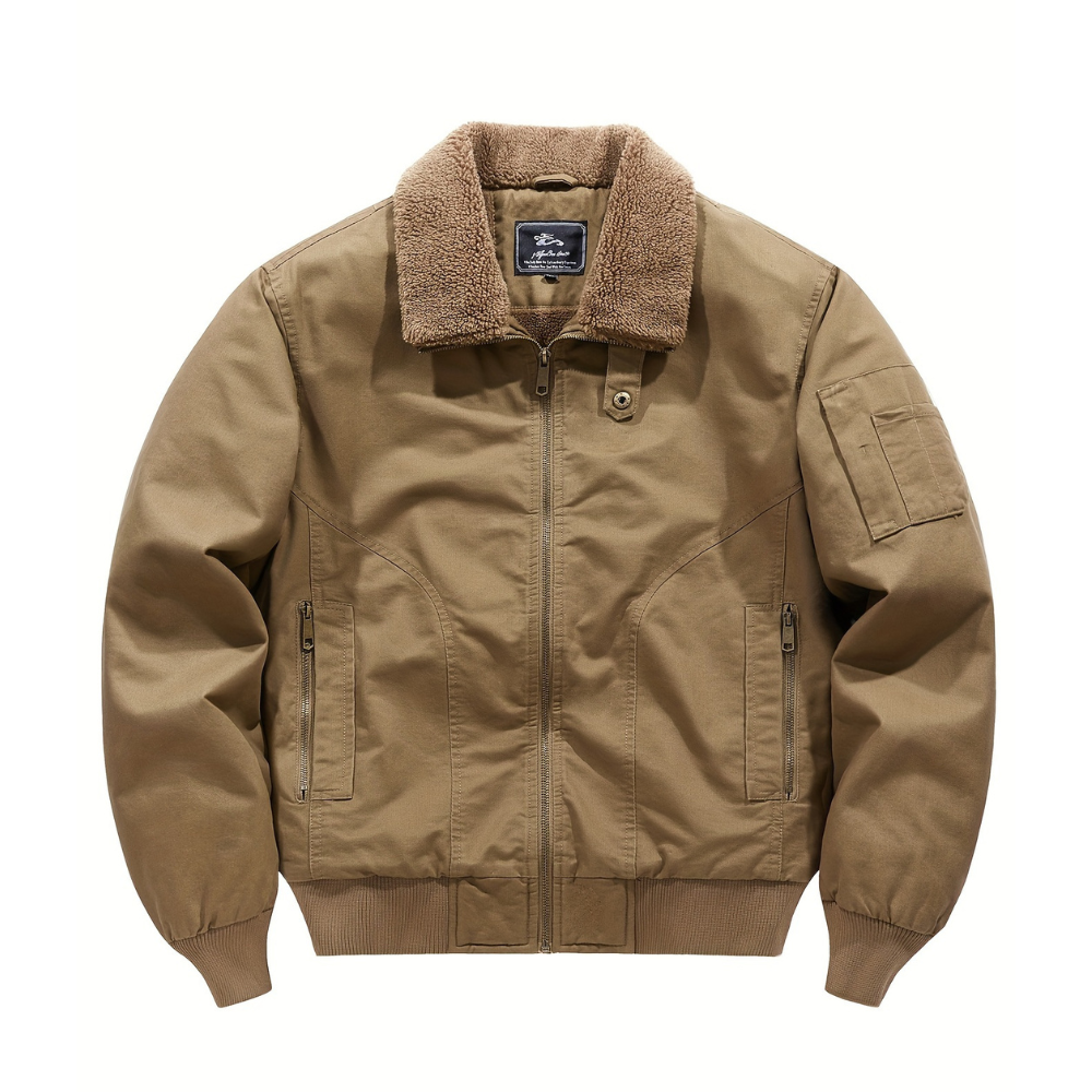 Men's Sherpa Collar Bomber Jacket – Zip Front Gold Zip Utility Outerwear