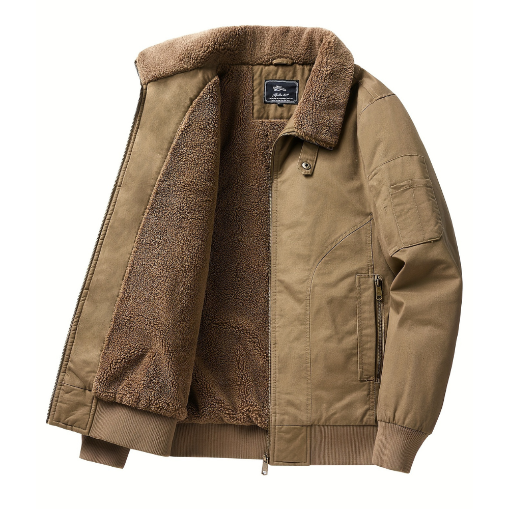 Men's Sherpa Collar Bomber Jacket – Zip Front Gold Zip Utility Outerwear