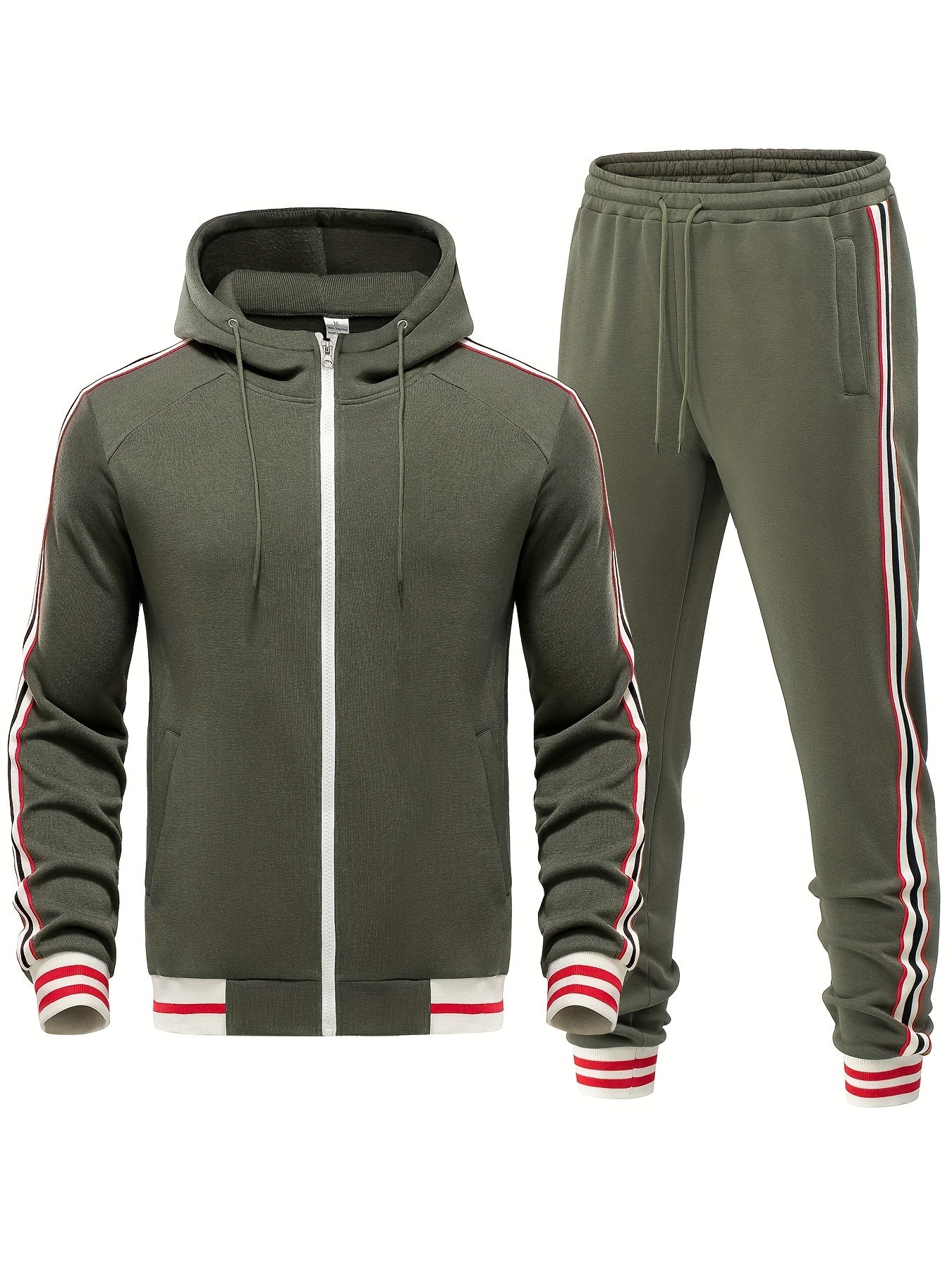 Men's Side Stripe Zip Up Hoodie and Jogger Pants – 2 Piece Tracksuit Set