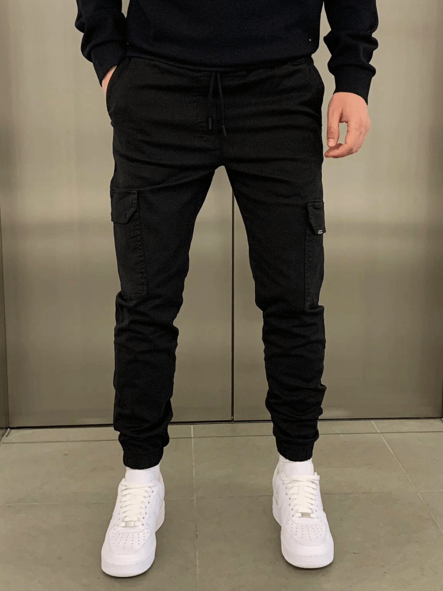 Men's Slim Fit Cargo Pants – Drawstring Waist Ribbed Cuff Jogger Casual