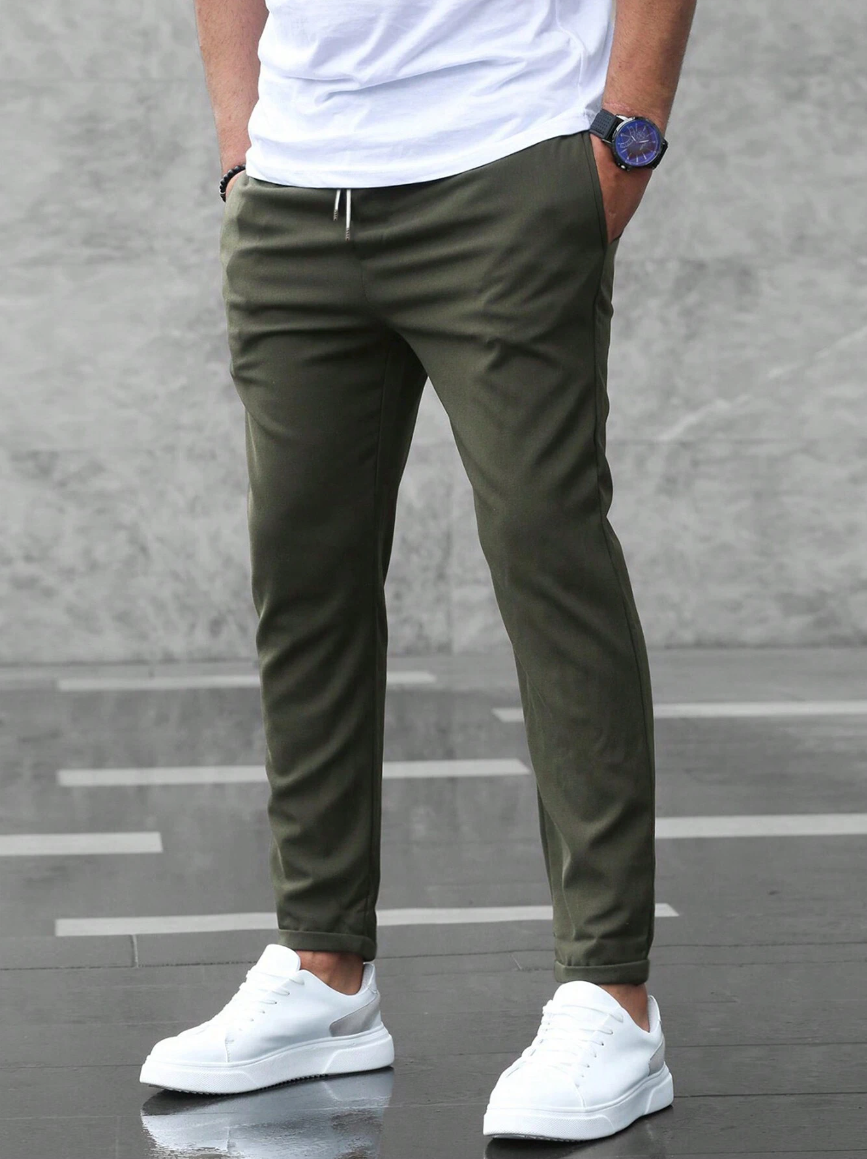 Men's Slim Fit Drawstring Waist Pants – Tapered Leg Casual Everyday