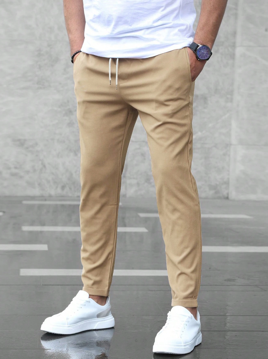 Men's Slim Fit Drawstring Waist Pants – Tapered Leg Casual Everyday