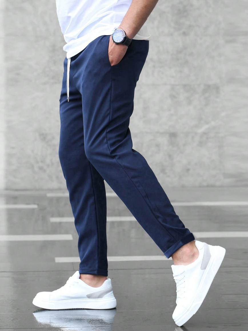 Men's Slim Fit Drawstring Waist Pants – Tapered Leg Casual Everyday
