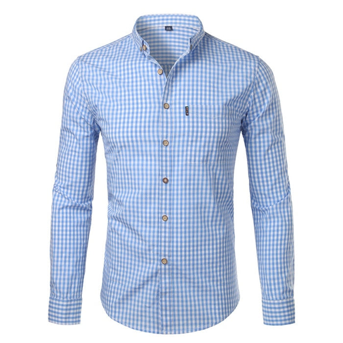 Men's Slim Fit Gingham Long Sleeve Shirt – Button Down Collar Casual