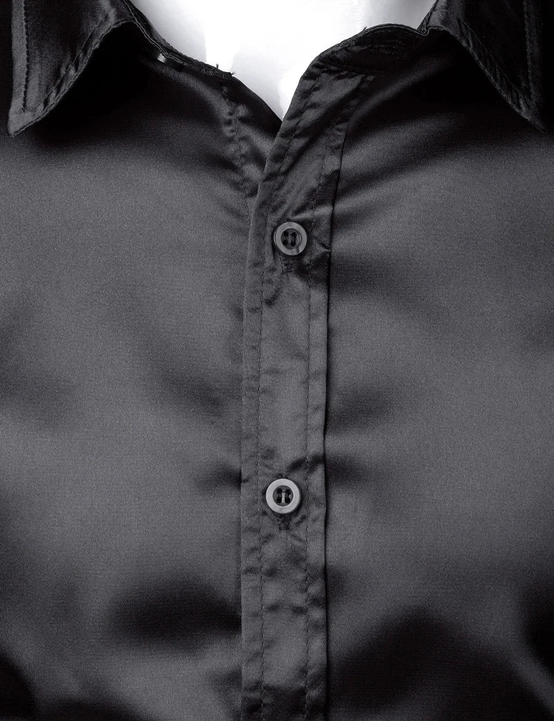 Men's Slim Fit Satin Shirt – Spread Collar Long Sleeve Formal Dress