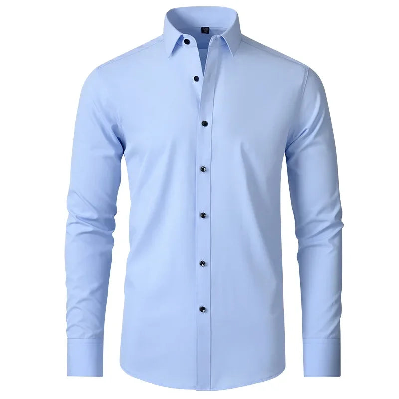 Men's Slim Fit Solid Long Sleeve Shirt – Spread Collar Button Up Work