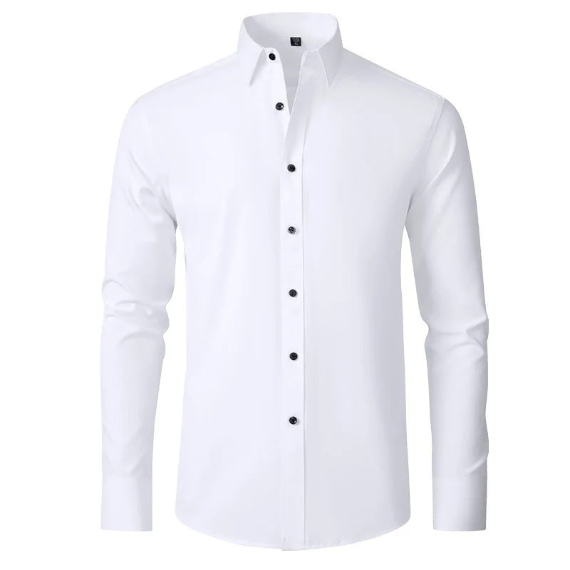 Men's Slim Fit Solid Long Sleeve Shirt – Spread Collar Button Up Work