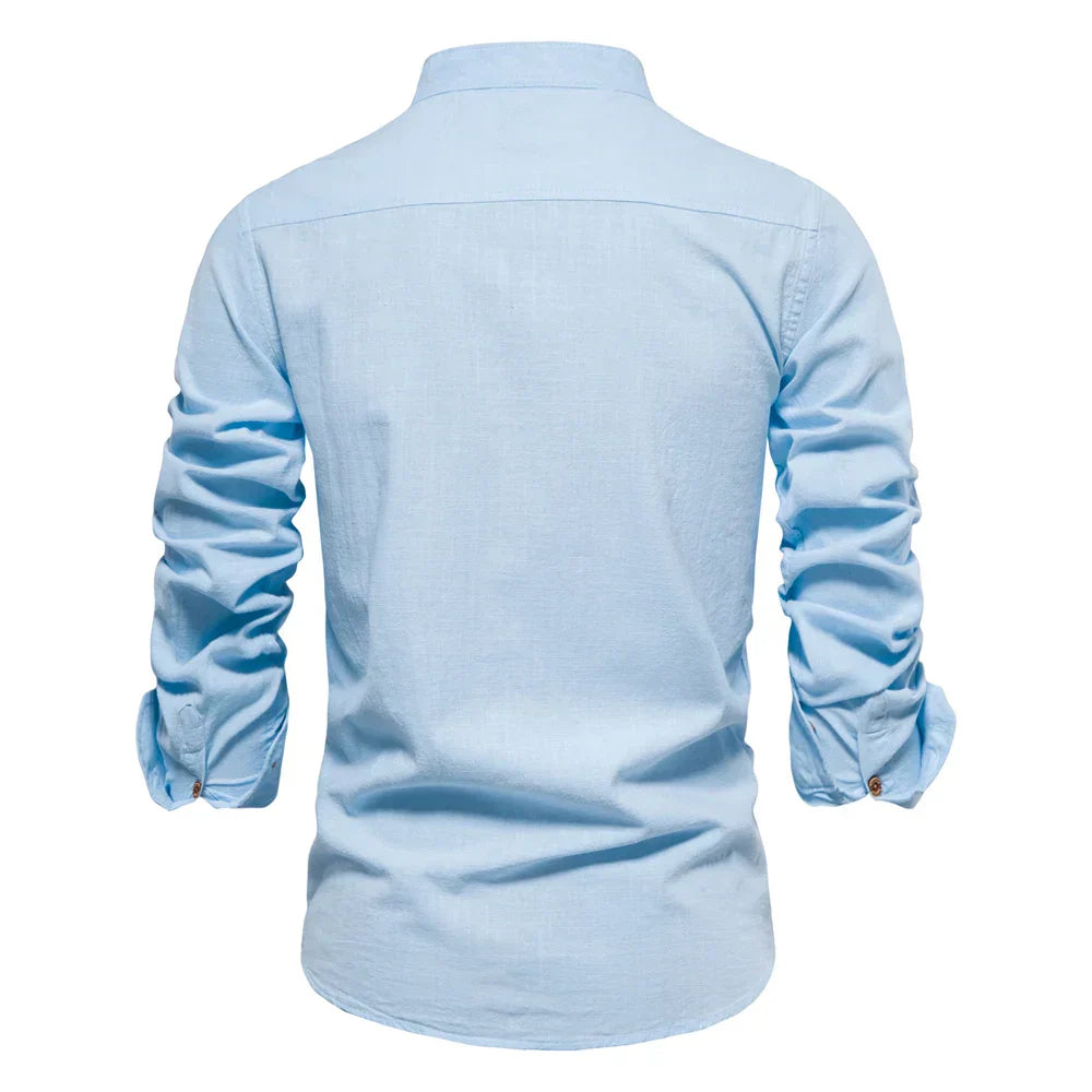 Men's Slim Fit Solid Shirt – Mandarin Collar Long Sleeve Smart Casual