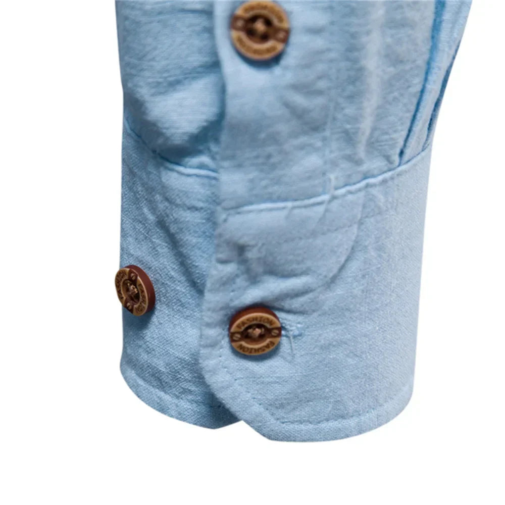 Men's Slim Fit Solid Shirt – Mandarin Collar Long Sleeve Smart Casual