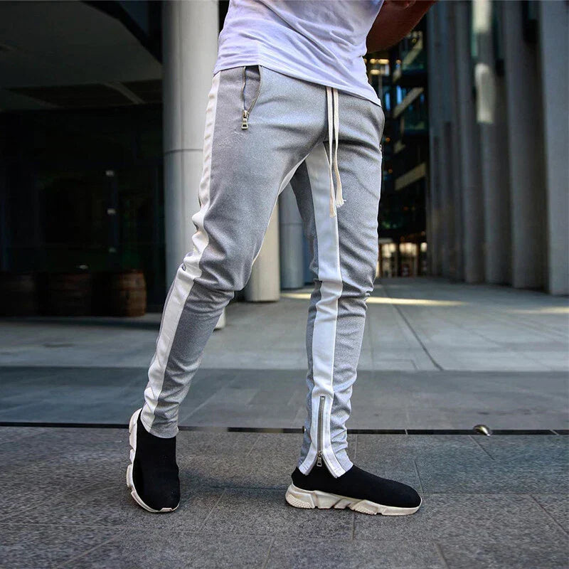 Men's Slim Fit Track Sweatpants – Side Stripe Zip Hem Drawstring Streetwear
