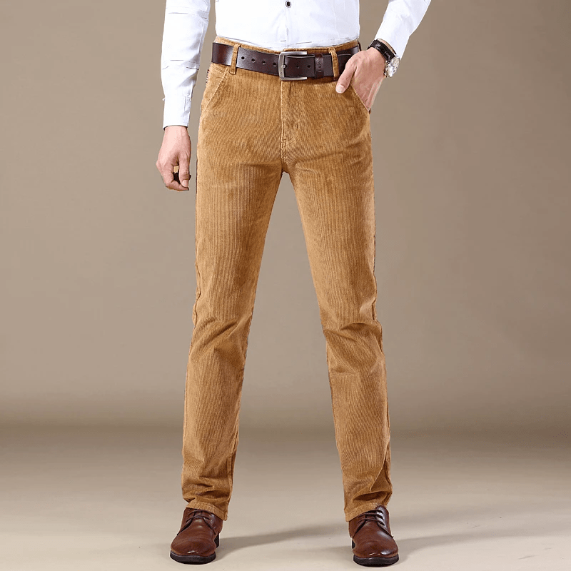 Men's Slim Straight Corduroy Chino Pants – Five Pocket Belt Loop Smart Casual