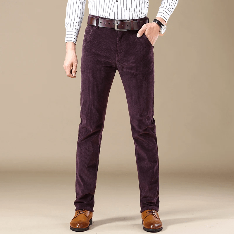 Men's Slim Straight Corduroy Chino Pants – Five Pocket Belt Loop Smart Casual