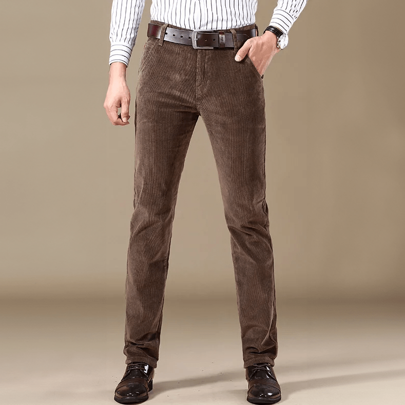 Men's Slim Straight Corduroy Chino Pants – Five Pocket Belt Loop Smart Casual