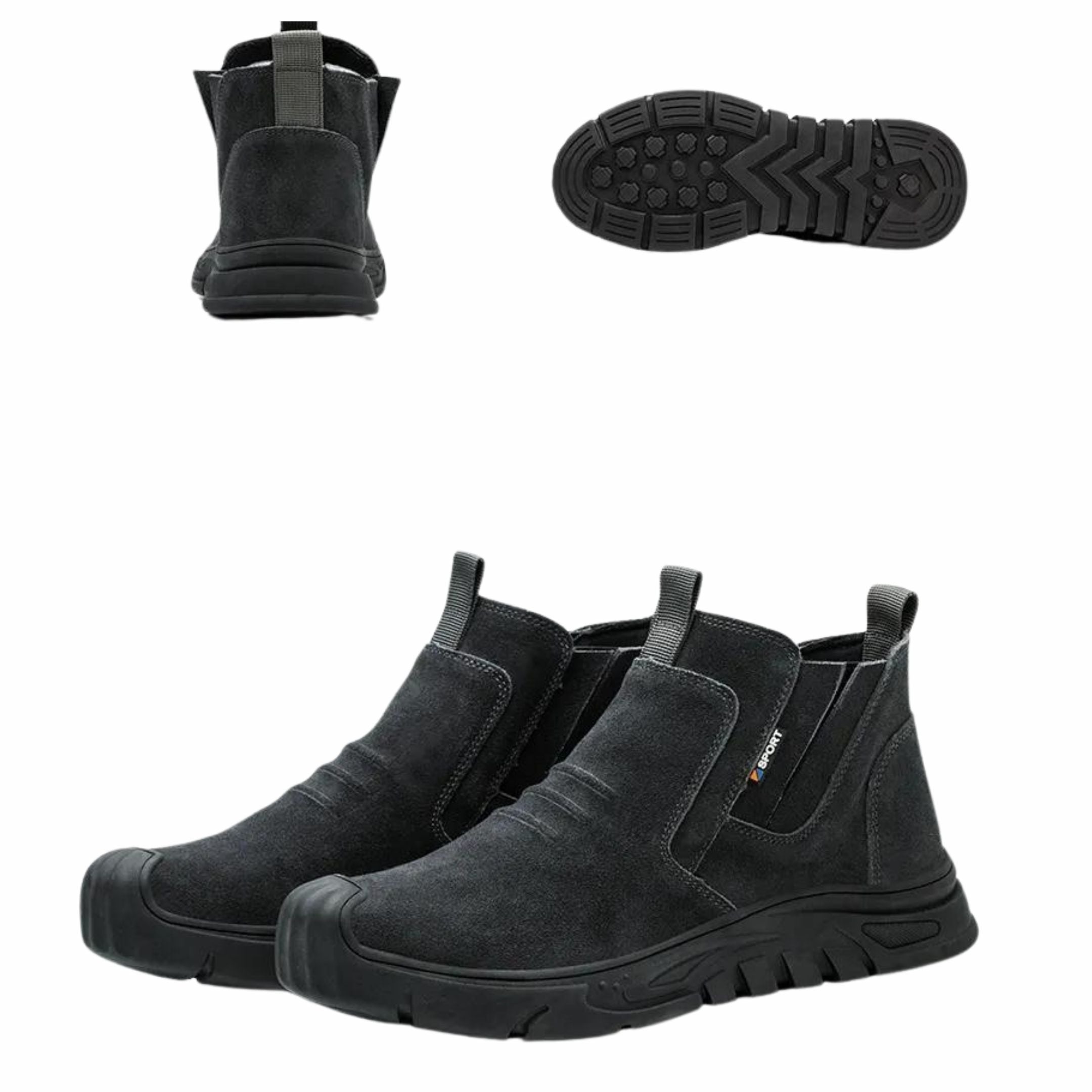 Men's Slip-On Steel Toe Work Boots – Suede Upper Pull Tab Industrial Safety