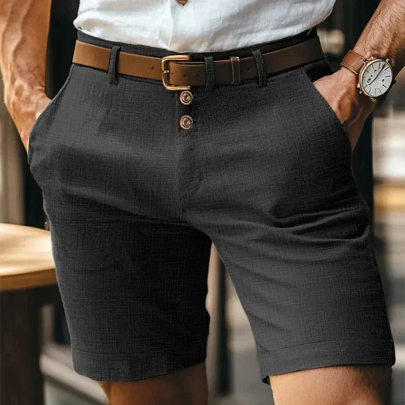 Men's Solid Chino Shorts – Button Front Belt Loop Mid Length Summer