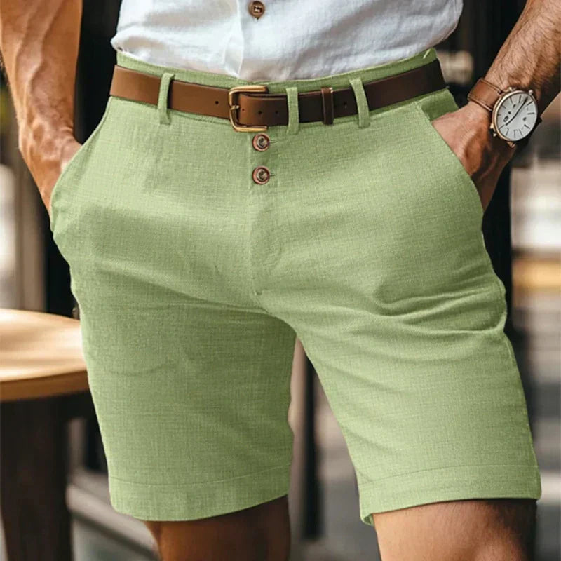 Men's Solid Chino Shorts – Button Front Belt Loop Mid Length Summer
