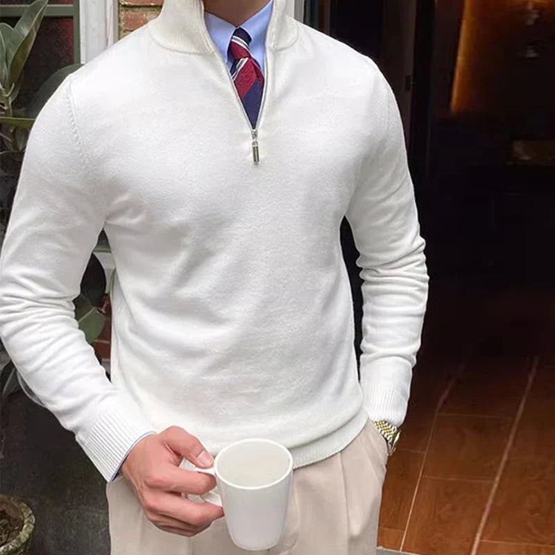 Men's Solid Half Zip Sweater – Stand Collar Long Sleeve Office Casual