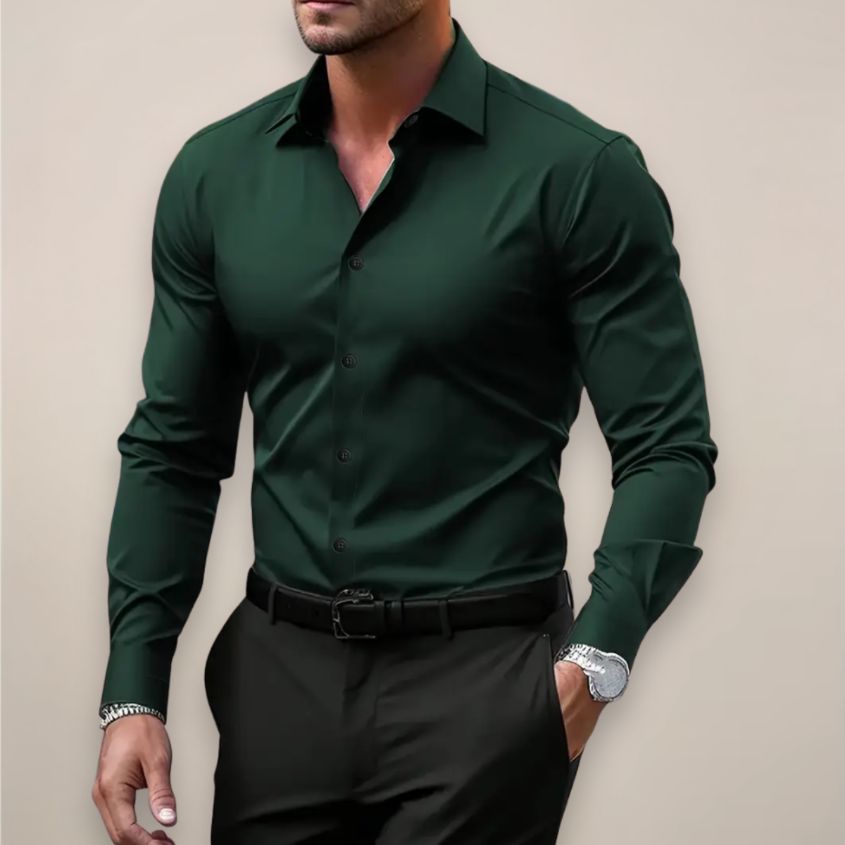Men's Solid Slim Fit Dress Shirt – Classic Collar Long Sleeve Button Down Formal