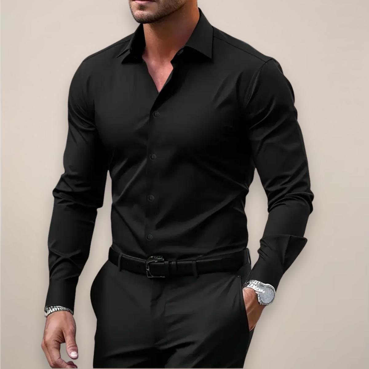 Men's Solid Slim Fit Dress Shirt – Classic Collar Long Sleeve Button Down Formal