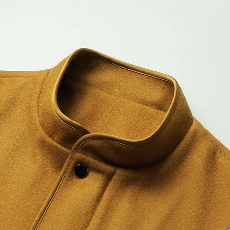 Men's Stand Collar Jacket – Snap Button Front Contrast Piping Smart Casual