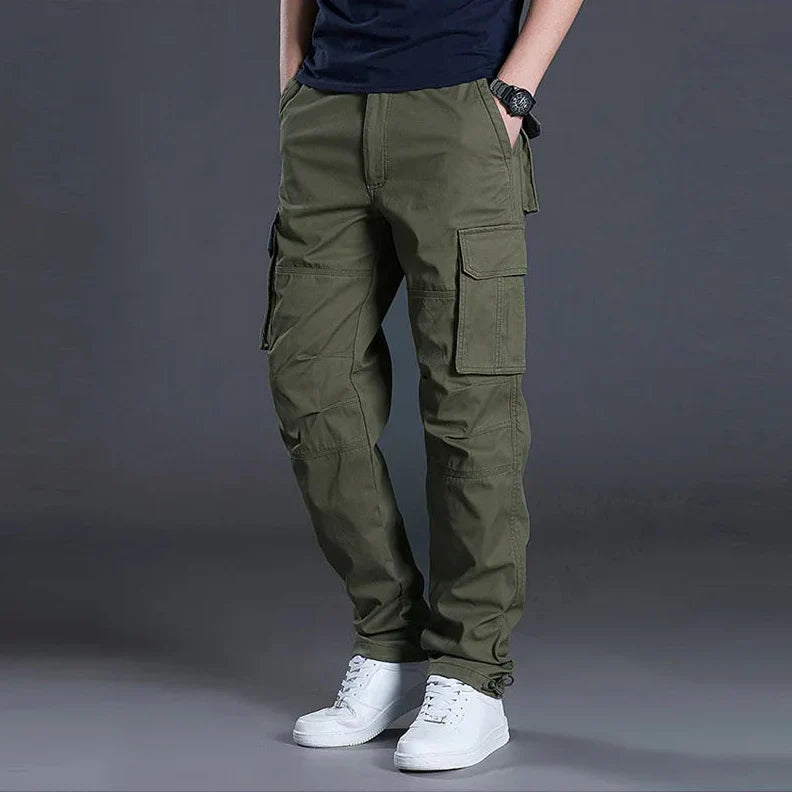 Men's Straight Fit Cargo Pants – Multi Pocket Flap Cover Ankle Toggle Outdoor
