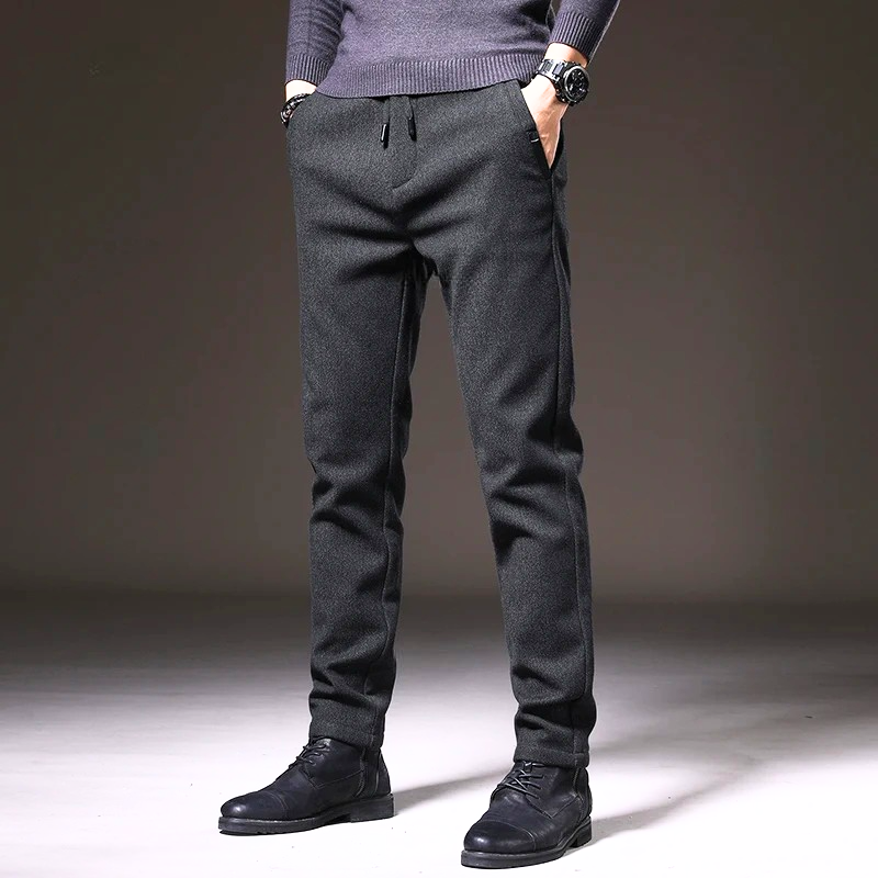 Men's Straight Fit Pants – Drawstring Waist Side Pockets Smart Casual