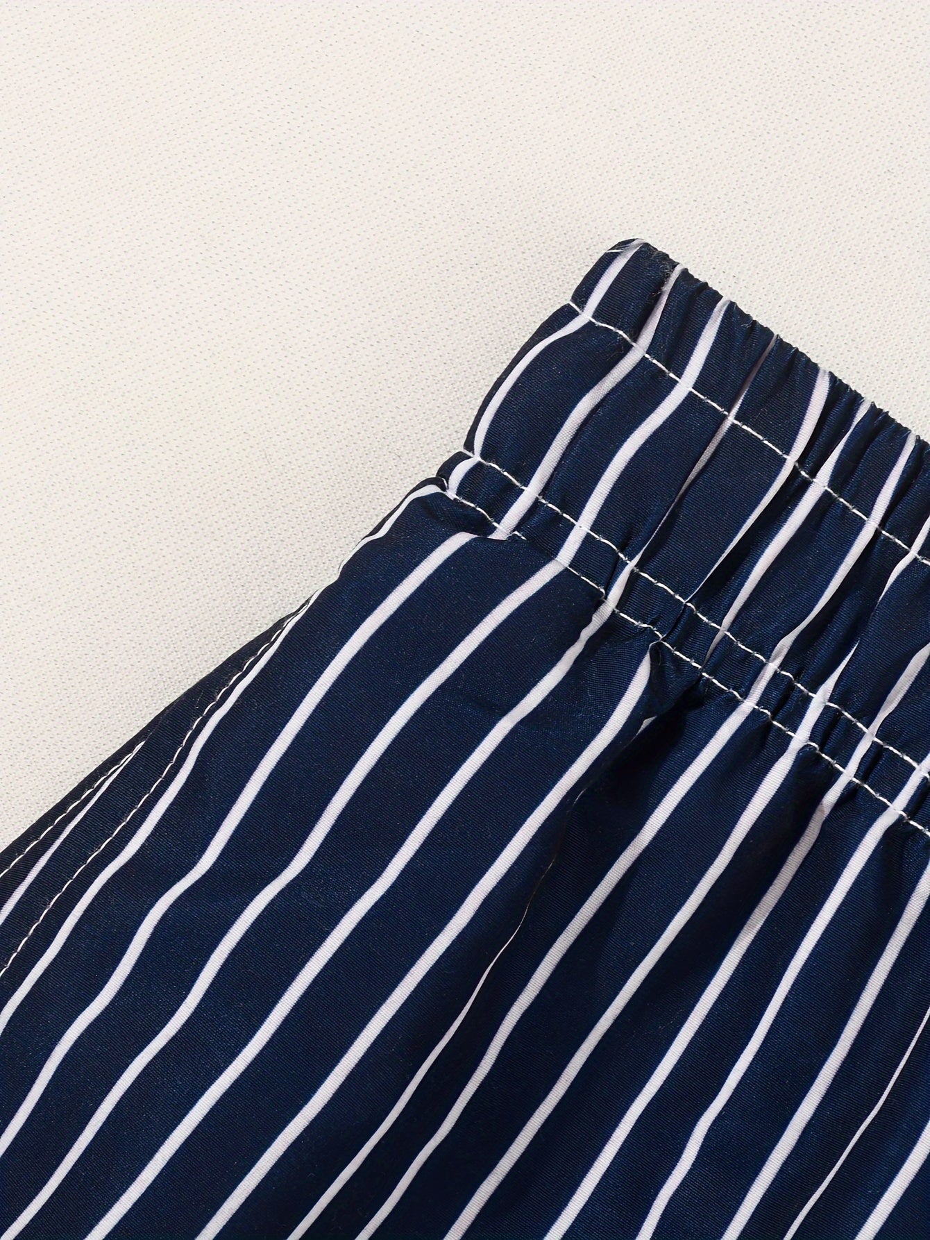 Men's Stripe Swimming Trunks – Drawstring Gathered Waist Side Pocket Beach