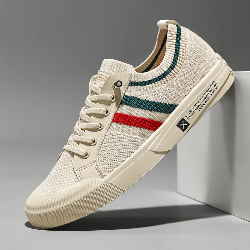 Men's Striped Knit Low Top Sneakers – Lace Up Round Toe Casual Street Shoes