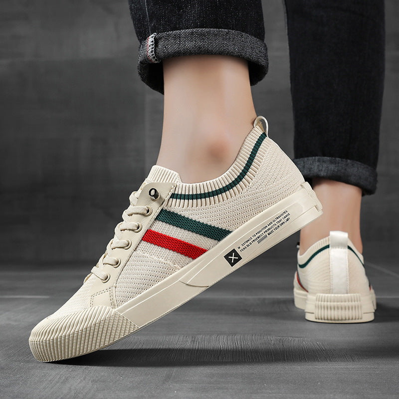 Men's Striped Knit Low Top Sneakers – Lace Up Round Toe Casual Street Shoes