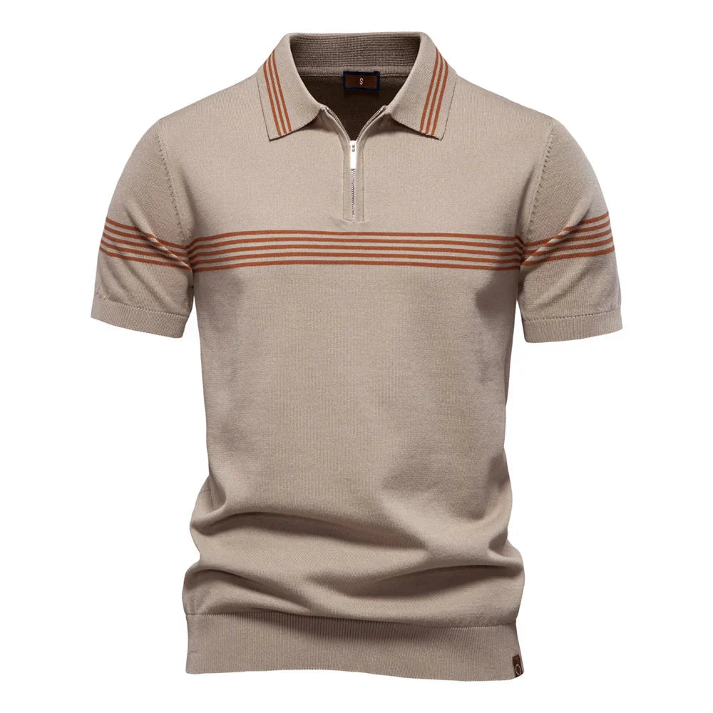 Men's Striped Knit Polo Shirt – Quarter Zip Short Sleeve Golf Casual