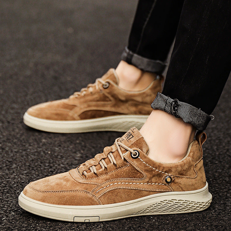 Men's Suede Low Top Sneakers – Lace Up Perforated Panel Round Toe Casual