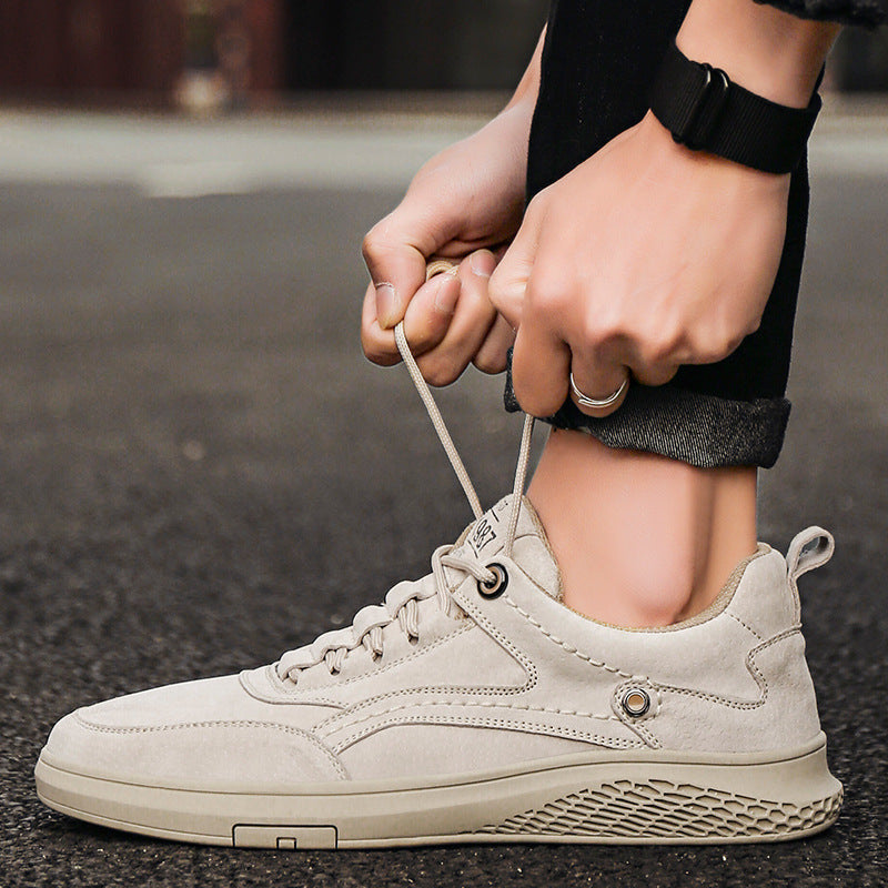 Men's Suede Low Top Sneakers – Lace Up Perforated Panel Round Toe Casual