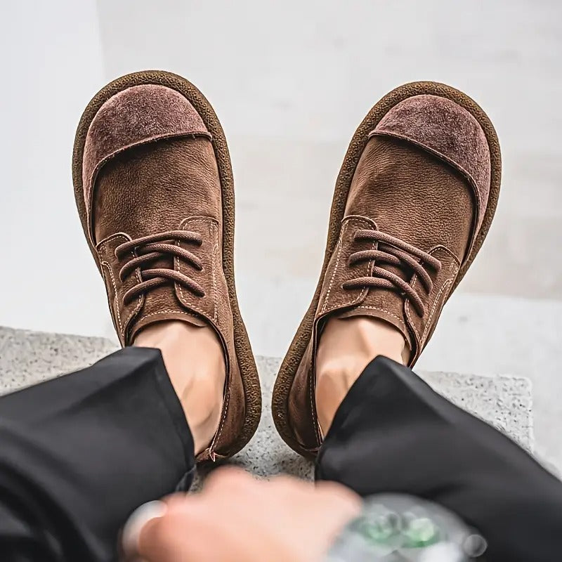 Men's Suede Round Toe Oxford Shoes – Lace Up Crepe Sole Casual Smart