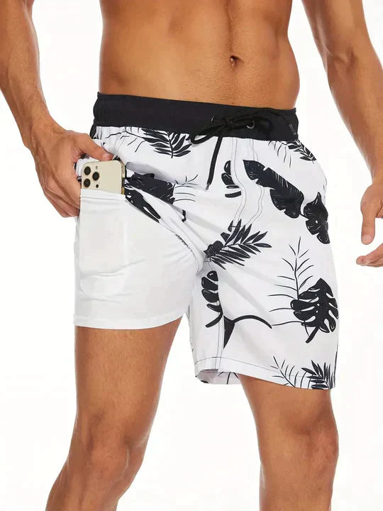 Men's Swimming Trunks – Drawstring Printed Lined Side Pocket Beach Summer