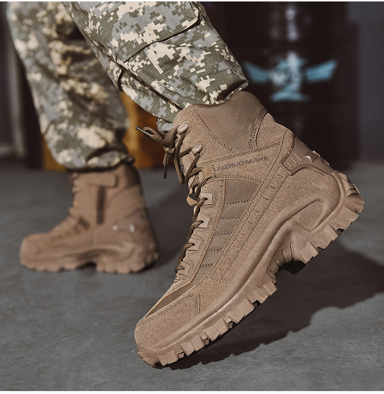 Men's Tactical Hiking Boots – Lace Up Side Zip Chunky Lug Outdoor Work